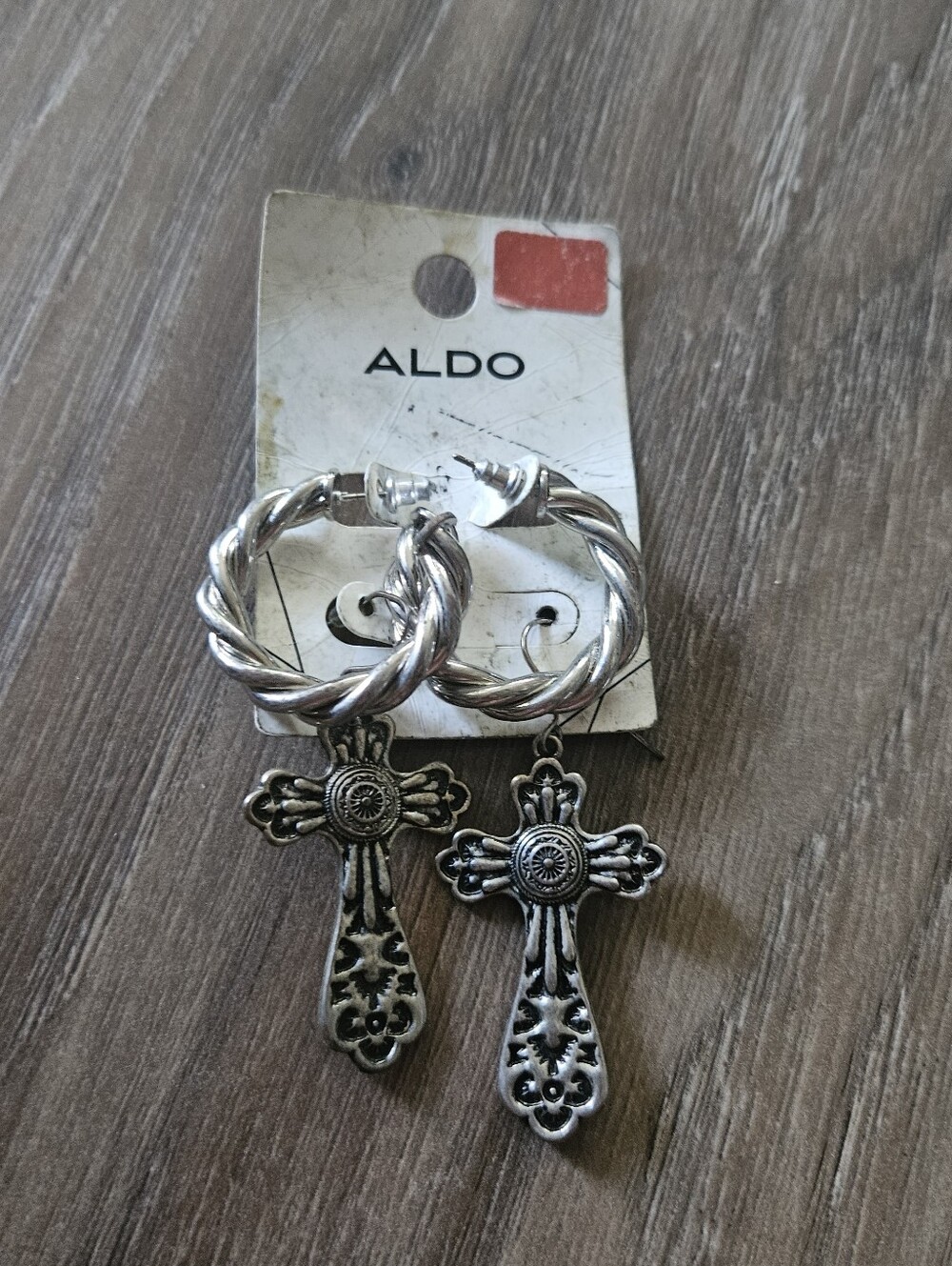 ALDO Silver-Tone Twisted Hoop Earrings And Cross Charms Earrings